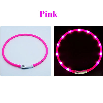 Silicone LED Dog Collar Rechargeable 3 Working Mode More Lighter Softer Max 70cm Night Safety Flashing Glow Collar Anti Lost