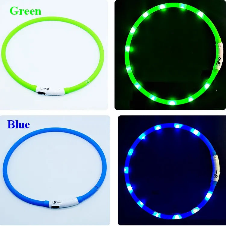 Silicone LED Dog Collar Rechargeable 3 Working Mode More Lighter Softer Max 70cm Night Safety Flashing Glow Collar Anti Lost