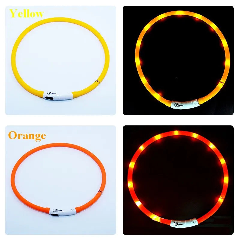 Silicone LED Dog Collar Rechargeable 3 Working Mode More Lighter Softer Max 70cm Night Safety Flashing Glow Collar Anti Lost