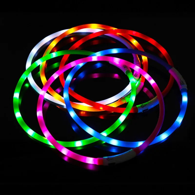Silicone LED Dog Collar Rechargeable 3 Working Mode More Lighter Softer Max 70cm Night Safety Flashing Glow Collar Anti Lost