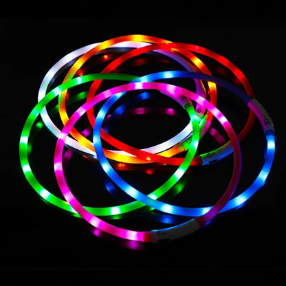 Silicone LED Dog Collar Rechargeable 3 Working Mode More Lighter Softer Max 70cm Night Safety Flashing Glow Collar Anti Lost