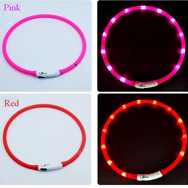 Silicone LED Dog Collar Rechargeable 3 Working Mode More Lighter Softer Max 70cm Night Safety Flashing Glow Collar Anti Lost